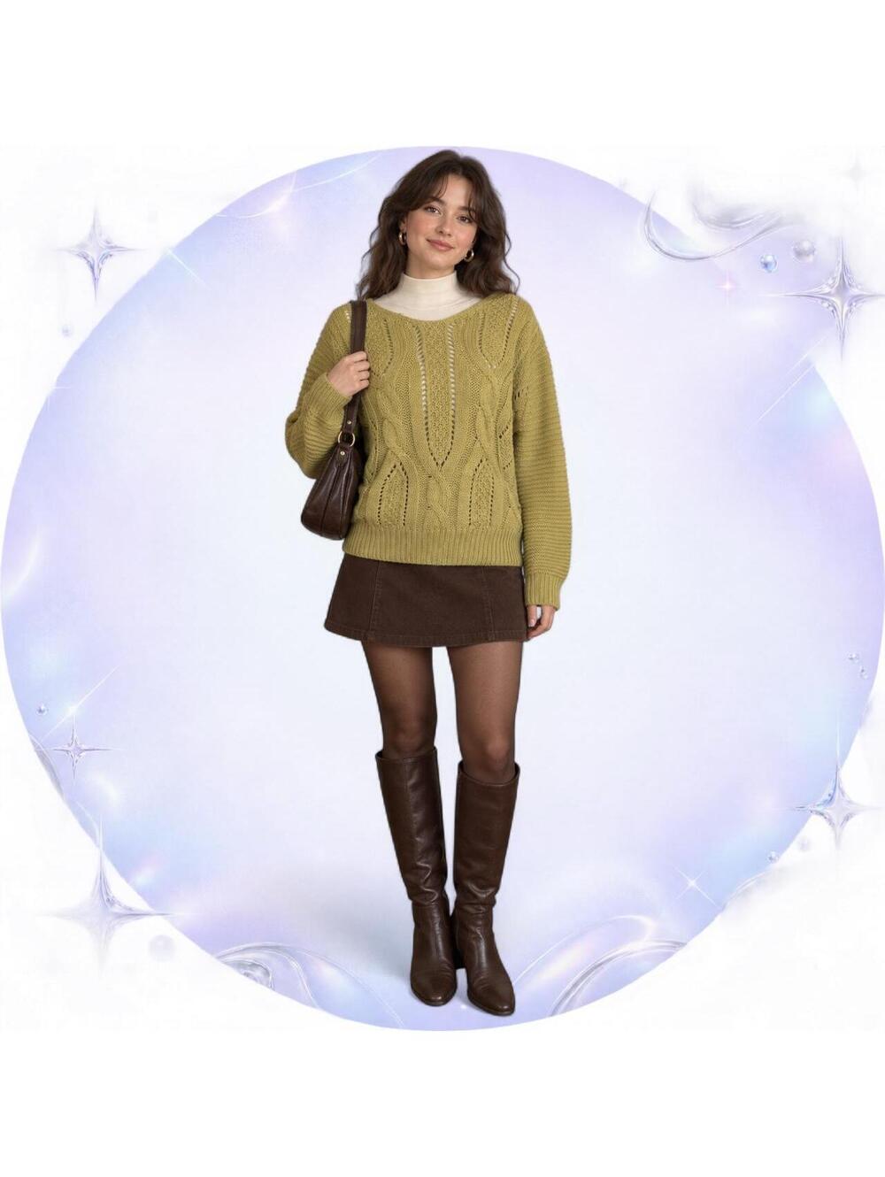Ivy Rose Olive Lace-Up Open Back Cable Knit Sweater L